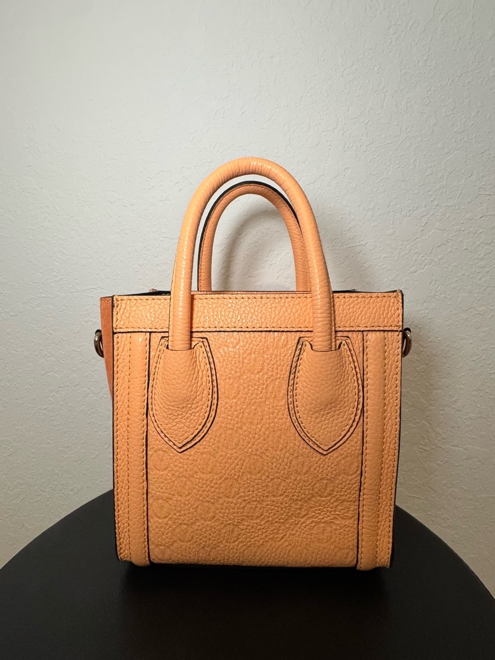 Valentino Mini Peach Embossed Leather Handbag - Picture 3 of 7